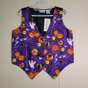 Vintage Basic Editions Halloween Vest Pumpkin Ghost Black Cat Spooky Size M